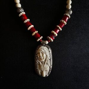 Fabulous Coral Necklace with Large Carved Pendant